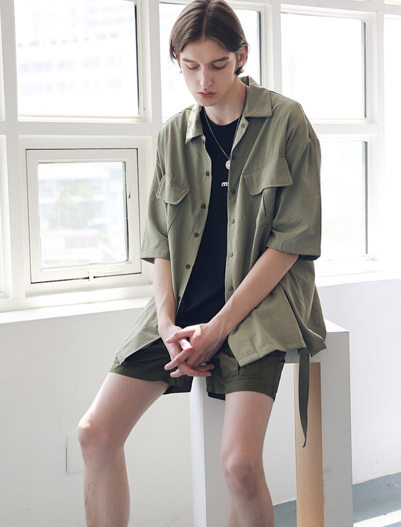 マスノウン(MASSNOUN) SL LOGO ZIGZAG TWO POCKET SHORT SHIRTS MSNST004-OV