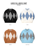 ティーダブリューエヌ(TWN) LOOSE FILL ARGYLE KNIT (4color) JEKN3230