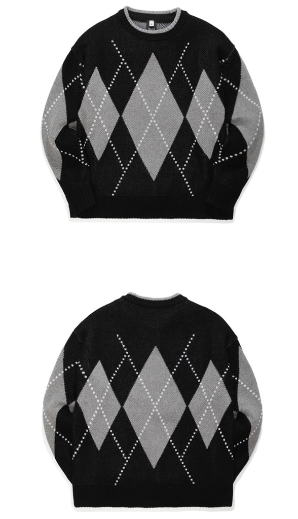 ティーダブリューエヌ(TWN) LOOSE FILL ARGYLE KNIT (4color) JEKN3230