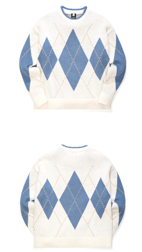 ティーダブリューエヌ(TWN) LOOSE FILL ARGYLE KNIT (4color) JEKN3230