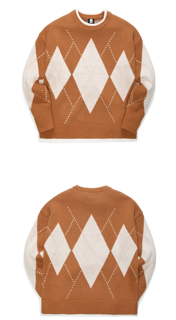 ティーダブリューエヌ(TWN) LOOSE FILL ARGYLE KNIT (4color) JEKN3230
