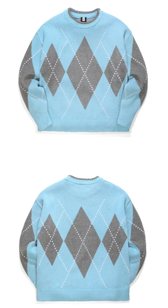 ティーダブリューエヌ(TWN) LOOSE FILL ARGYLE KNIT (4color) JEKN3230