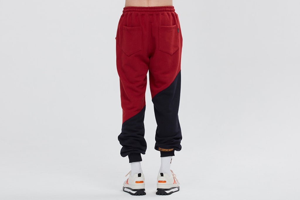 ロマンティッククラウン(ROMANTIC CROWN) COLOR BLOCK LOGO SWEAT PANTS_BURGUNDY