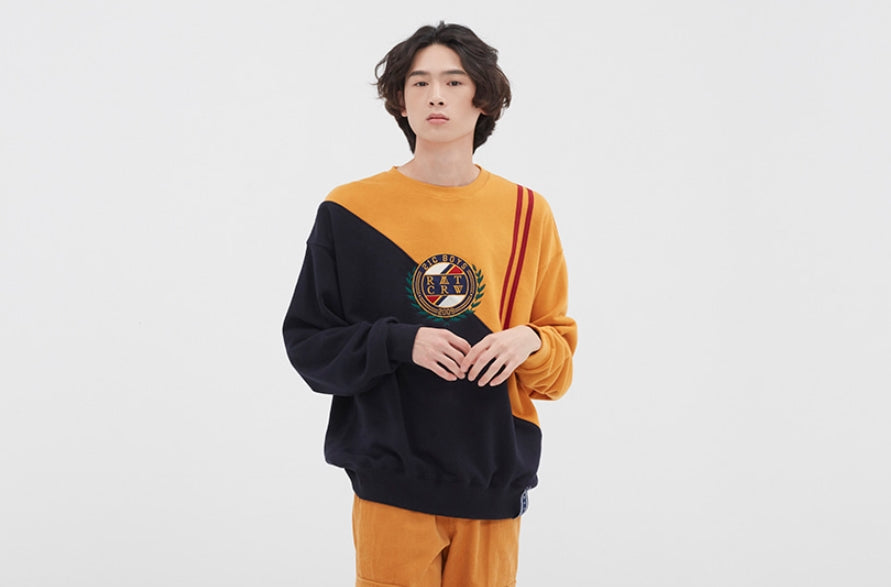 ロマンティッククラウン(ROMANTIC CROWN) COLOR BLOCK LOGO SWEATSHIRT_YELLOW