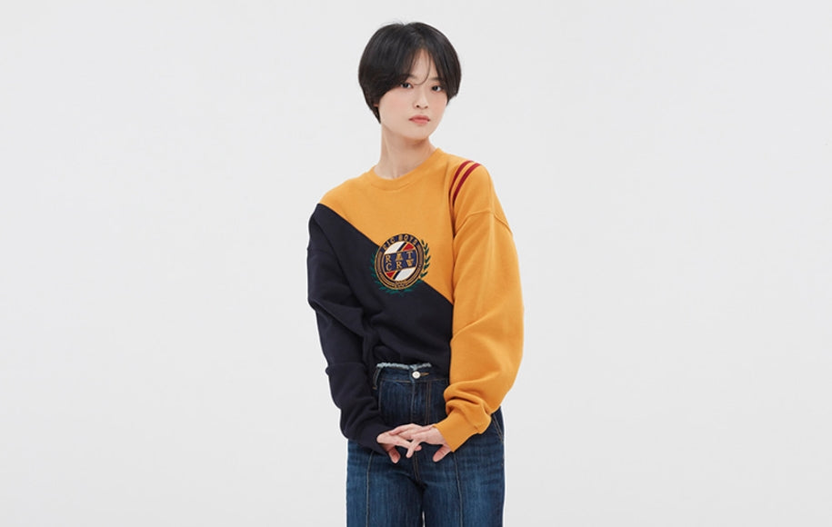 ロマンティッククラウン(ROMANTIC CROWN) COLOR BLOCK LOGO SWEATSHIRT_YELLOW