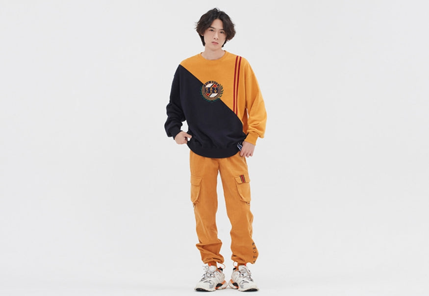 ロマンティッククラウン(ROMANTIC CROWN) COLOR BLOCK LOGO SWEATSHIRT_YELLOW