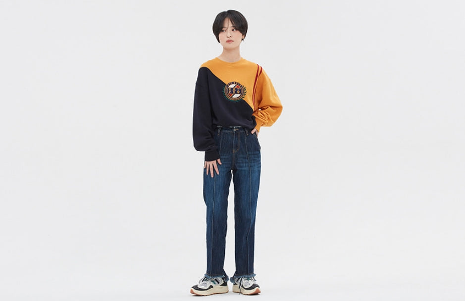 ロマンティッククラウン(ROMANTIC CROWN) COLOR BLOCK LOGO SWEATSHIRT_YELLOW