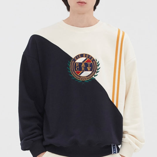 ロマンティッククラウン(ROMANTIC CROWN) COLOR BLOCK LOGO SWEATSHIRT_OATMEAL