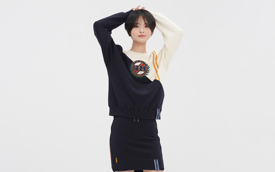 ロマンティッククラウン(ROMANTIC CROWN) COLOR BLOCK LOGO SWEATSHIRT_OATMEAL