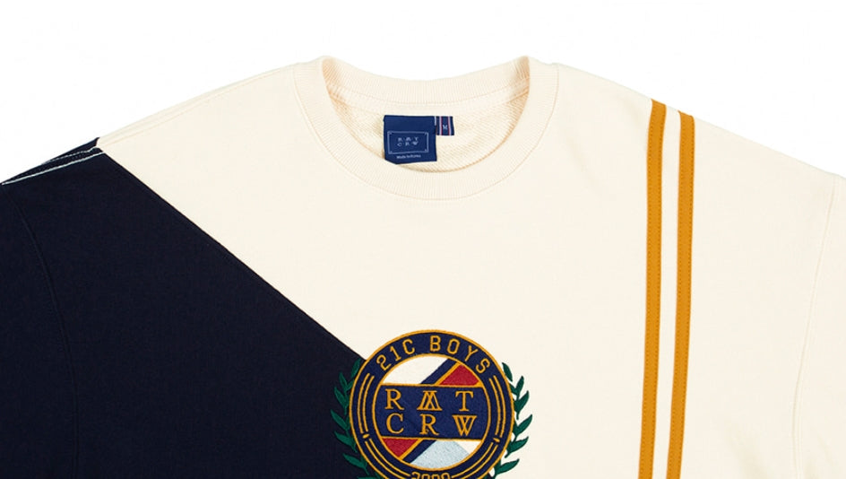 ロマンティッククラウン(ROMANTIC CROWN) COLOR BLOCK LOGO SWEATSHIRT_OATMEAL