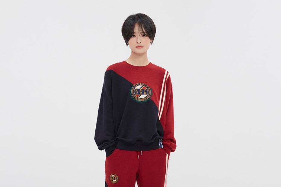 ロマンティッククラウン(ROMANTIC CROWN) COLOR BLOCK LOGO SWEATSHIRT_BURGUNDY