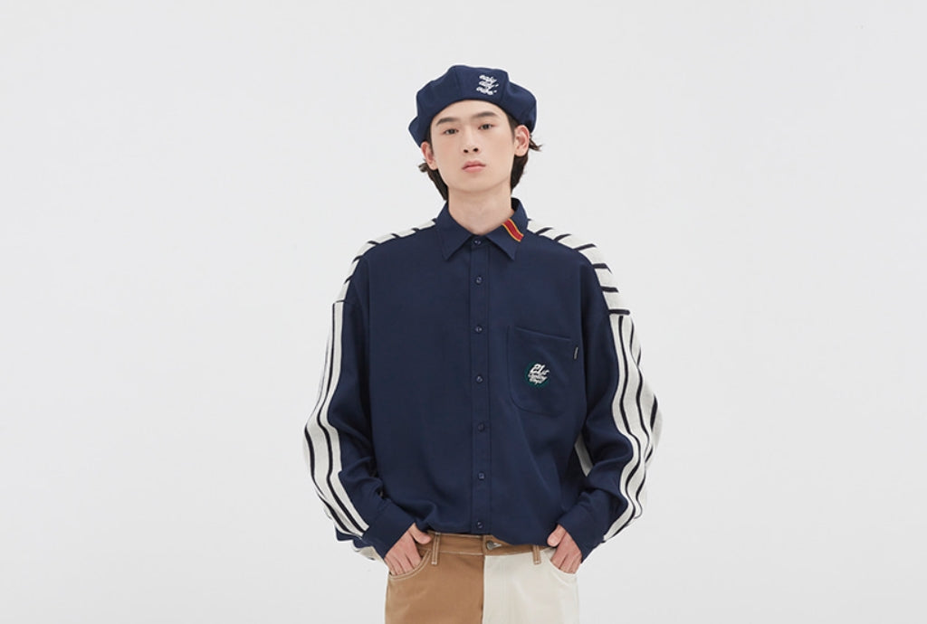 ロマンティッククラウン(ROMANTIC CROWN) FABRIC REVERSE KNIT SHIRT_NAVY
