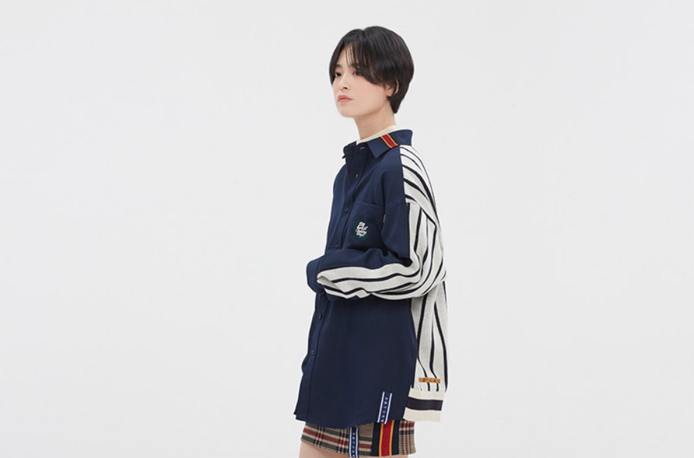 ロマンティッククラウン(ROMANTIC CROWN) FABRIC REVERSE KNIT SHIRT_NAVY