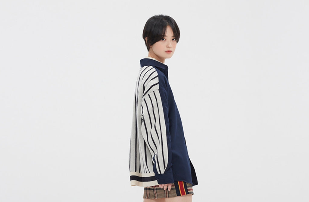 ロマンティッククラウン(ROMANTIC CROWN) FABRIC REVERSE KNIT SHIRT_NAVY