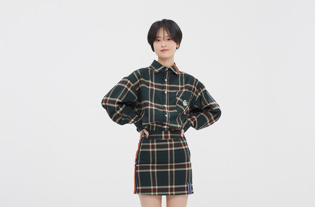 ロマンティッククラウン(ROMANTIC CROWN) OLD CHECK WIDE SHIRT_GREEN