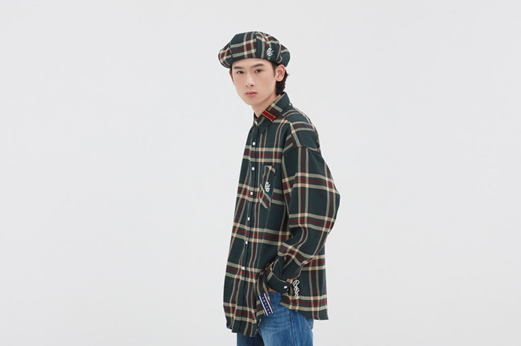 ロマンティッククラウン(ROMANTIC CROWN) OLD CHECK WIDE SHIRT_GREEN