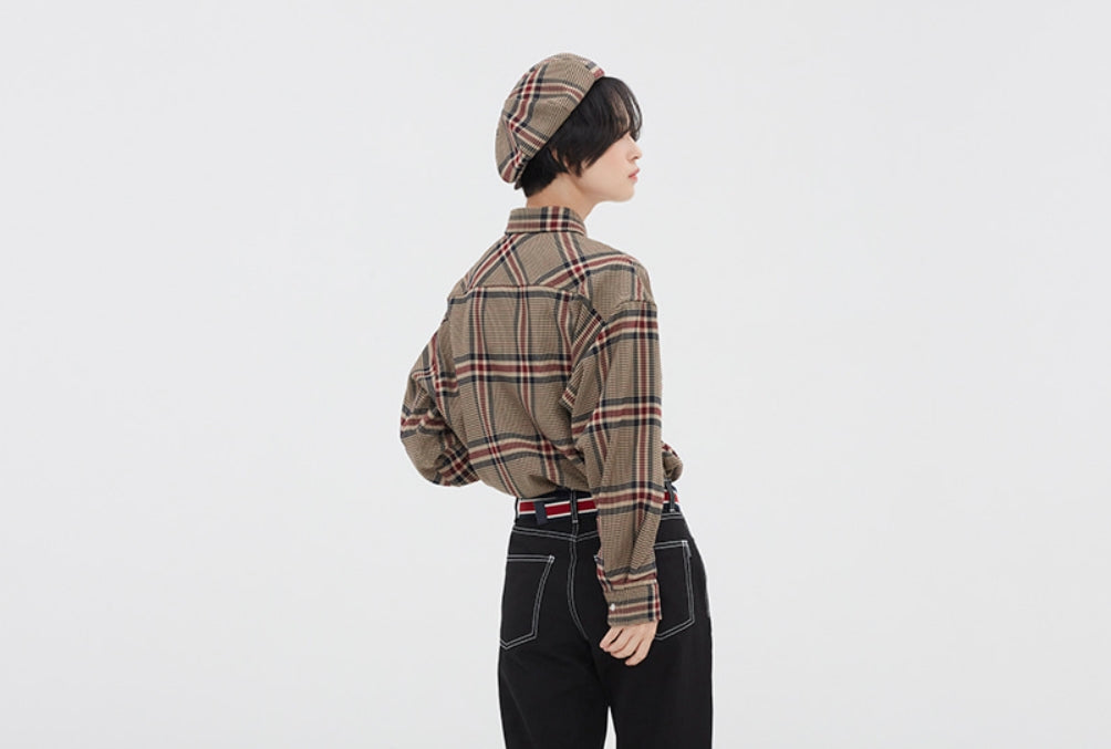 ロマンティッククラウン(ROMANTIC CROWN)OLD CHECK WIDE SHIRT_BEIGE