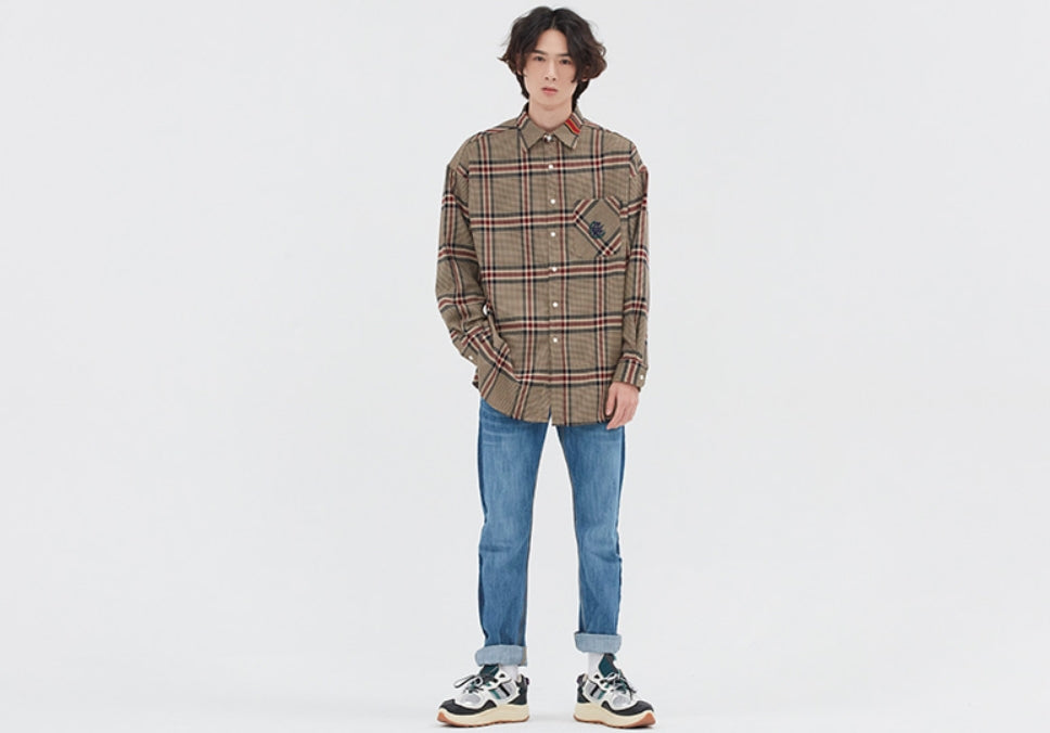 ロマンティッククラウン(ROMANTIC CROWN)OLD CHECK WIDE SHIRT_BEIGE