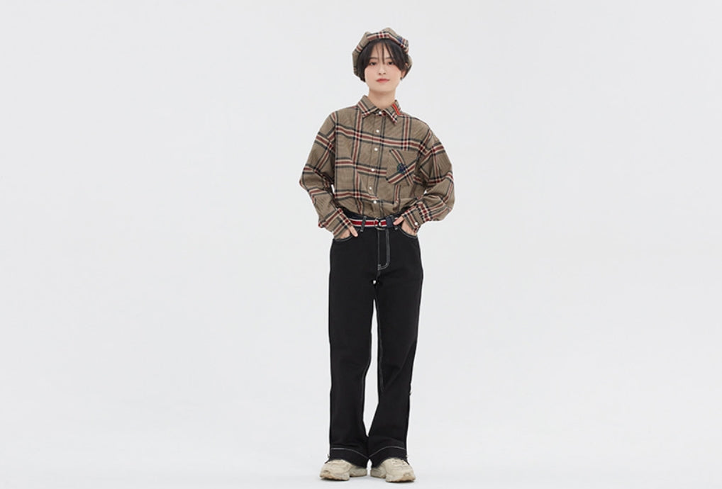 ロマンティッククラウン(ROMANTIC CROWN)OLD CHECK WIDE SHIRT_BEIGE