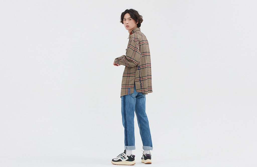 ロマンティッククラウン(ROMANTIC CROWN)OLD CHECK WIDE SHIRT_BEIGE
