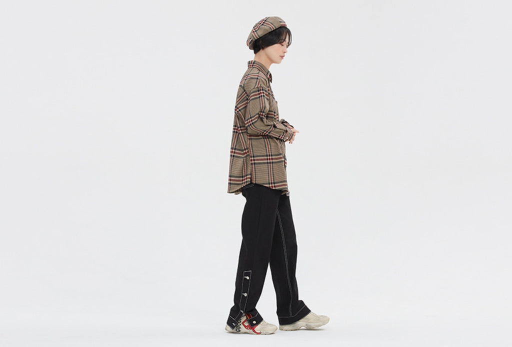 ロマンティッククラウン(ROMANTIC CROWN)OLD CHECK WIDE SHIRT_BEIGE