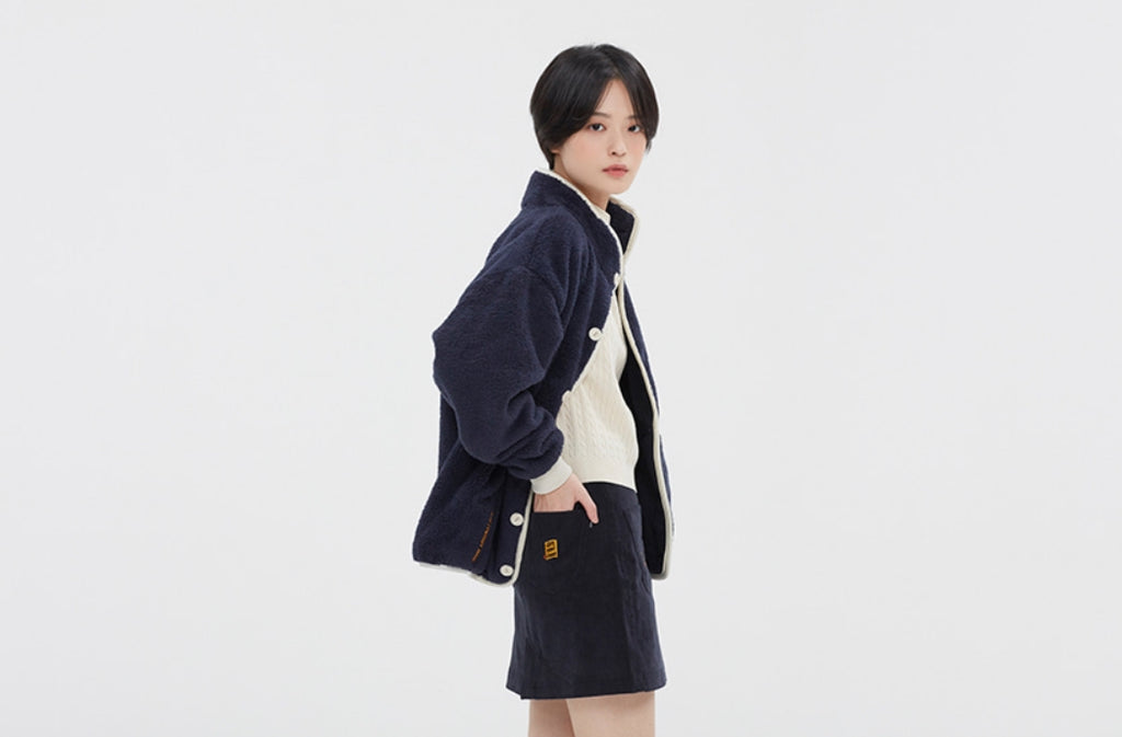 ロマンティッククラウン(ROMANTIC CROWN) BUTTON FLEECE JUMPER_NAVY