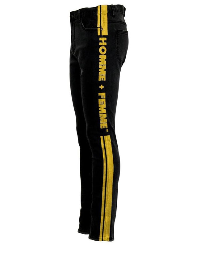 HOMME PLUS FAMME (オムファム)  STRIPE LOGO DENIM BLACK YELLOW