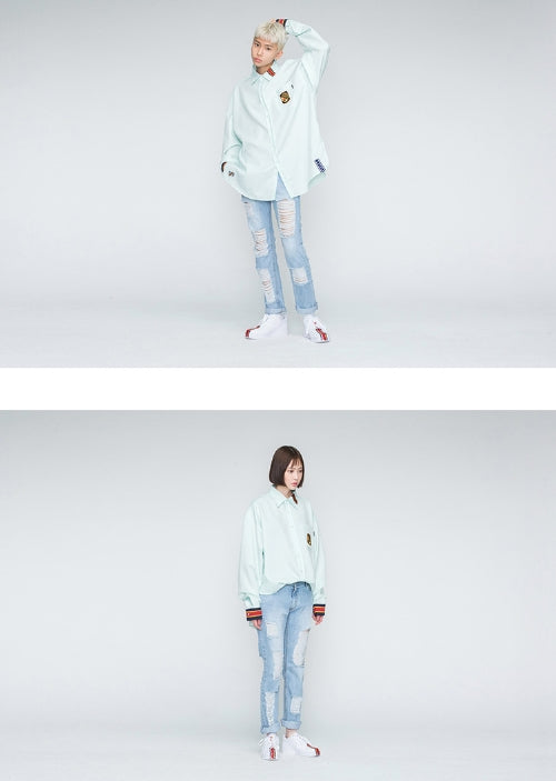 ロマンティッククラウン(ROMANTIC CROWN) Striped Cuffs Shirt_Sky