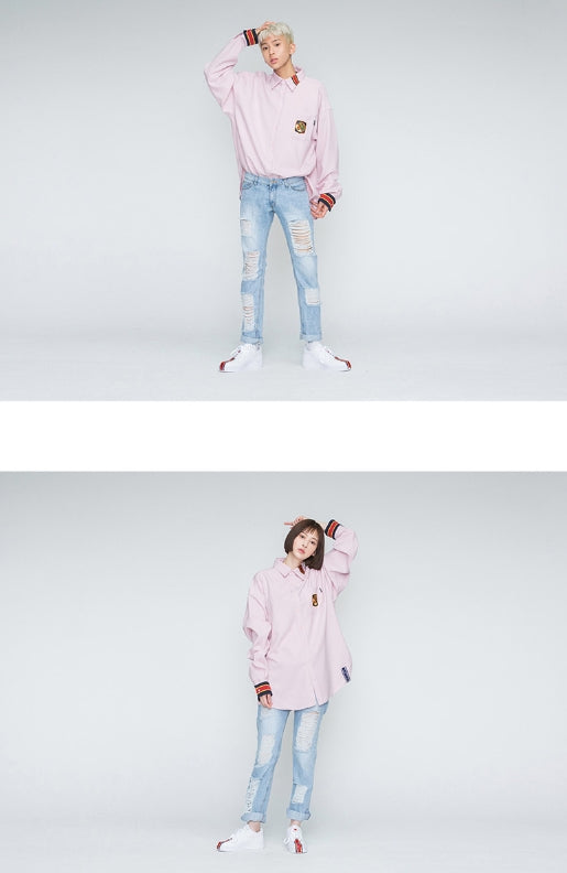 ロマンティッククラウン(ROMANTIC CROWN) Striped Cuffs Shirt_Pink