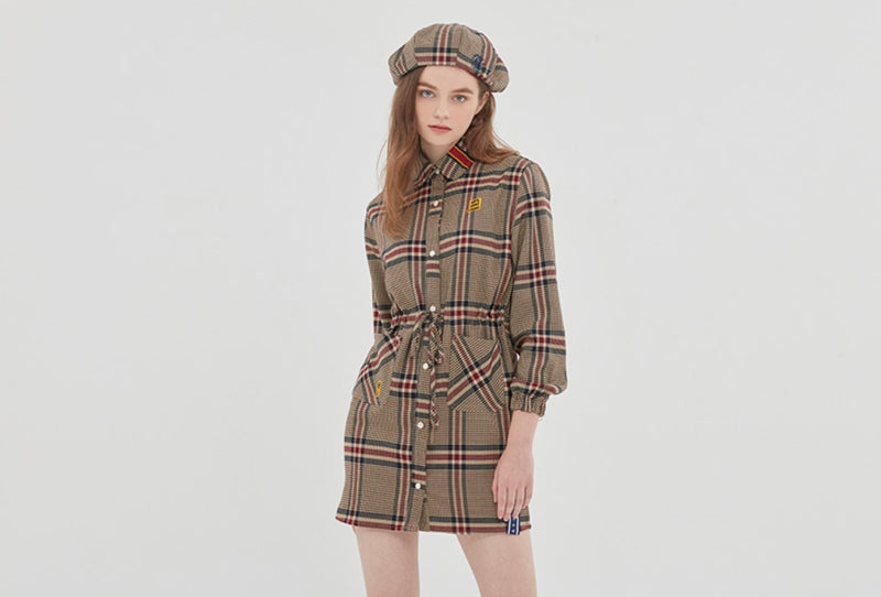 ロマンティッククラウン(ROMANTIC CROWN) OLD CHECK SHIRT DRESS_BEIGE
