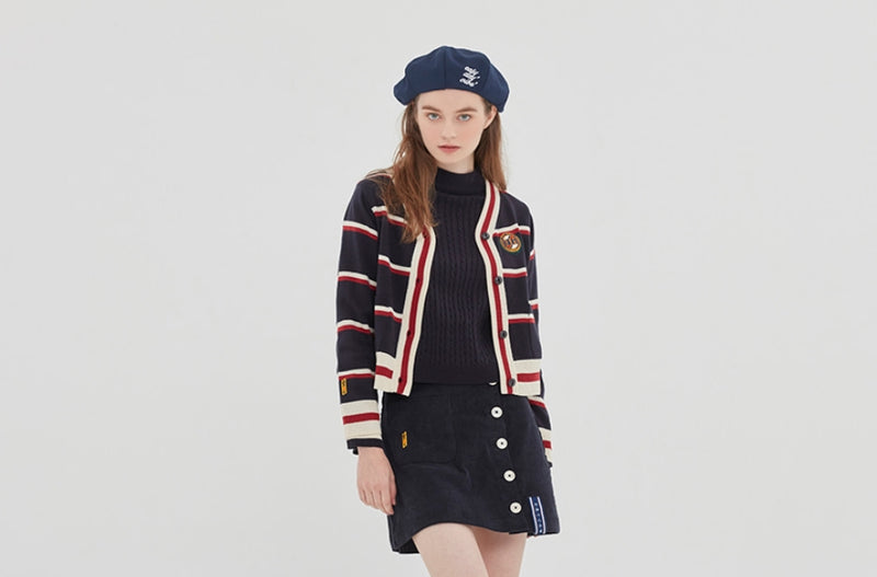 ロマンティッククラウン(ROMANTIC CROWN) CLASSIC LOGO STRIPE CARDIGAN_NAVY