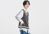 ロマンティッククラウン(ROMANTIC CROWN) V NECK STRIPE VEST_NAVY