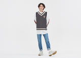 ロマンティッククラウン(ROMANTIC CROWN) V NECK STRIPE VEST_NAVY