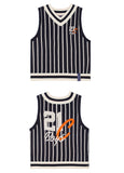 ロマンティッククラウン(ROMANTIC CROWN) V NECK STRIPE VEST_NAVY