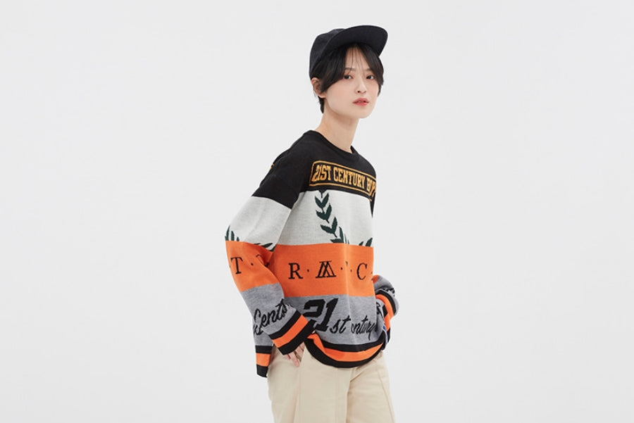 ロマンティッククラウン(ROMANTIC CROWN) RACING COLOR BLOCK KNIT_BLACK