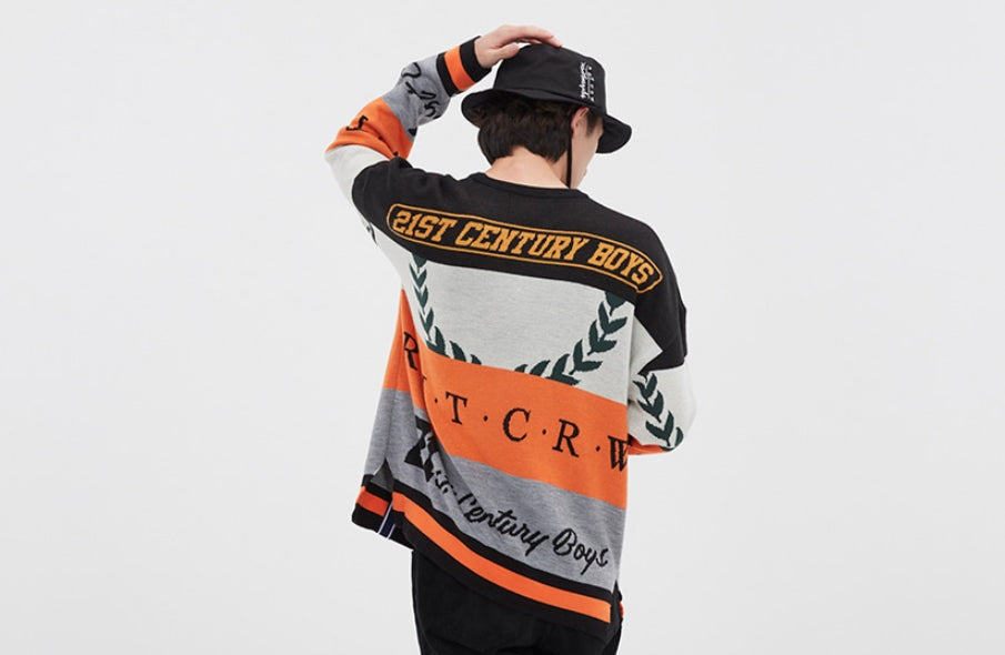 ロマンティッククラウン(ROMANTIC CROWN) RACING COLOR BLOCK KNIT_BLACK