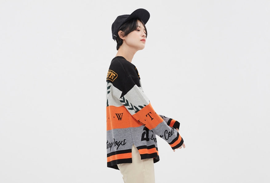 ロマンティッククラウン(ROMANTIC CROWN) RACING COLOR BLOCK KNIT_BLACK
