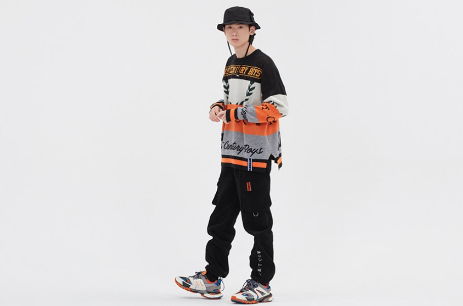 ロマンティッククラウン(ROMANTIC CROWN) RACING COLOR BLOCK KNIT_BLACK