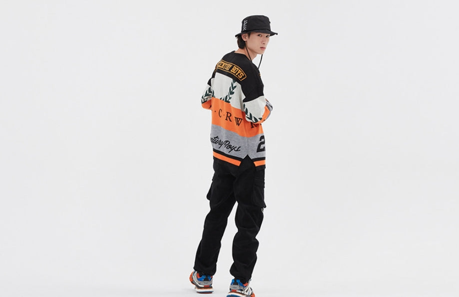 ロマンティッククラウン(ROMANTIC CROWN) RACING COLOR BLOCK KNIT_BLACK