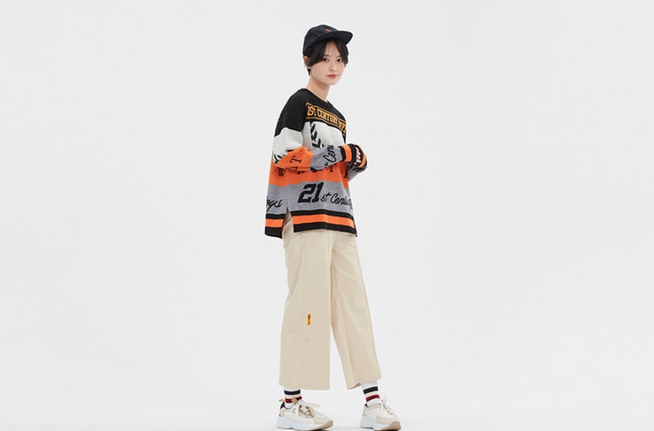 ロマンティッククラウン(ROMANTIC CROWN) RACING COLOR BLOCK KNIT_BLACK