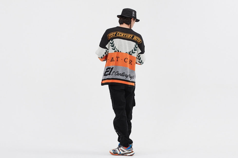 ロマンティッククラウン(ROMANTIC CROWN) RACING COLOR BLOCK KNIT_BLACK