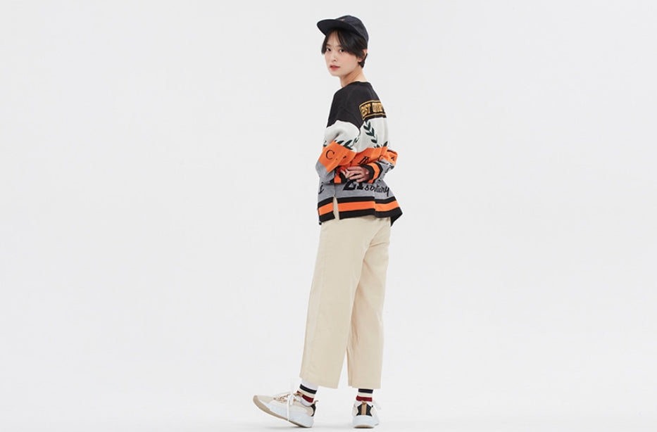 ロマンティッククラウン(ROMANTIC CROWN) RACING COLOR BLOCK KNIT_BLACK