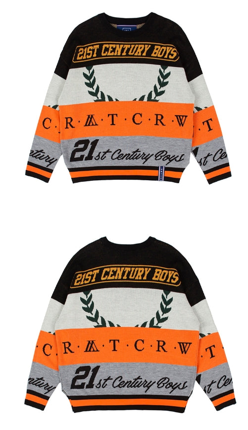 ロマンティッククラウン(ROMANTIC CROWN) RACING COLOR BLOCK KNIT_BLACK