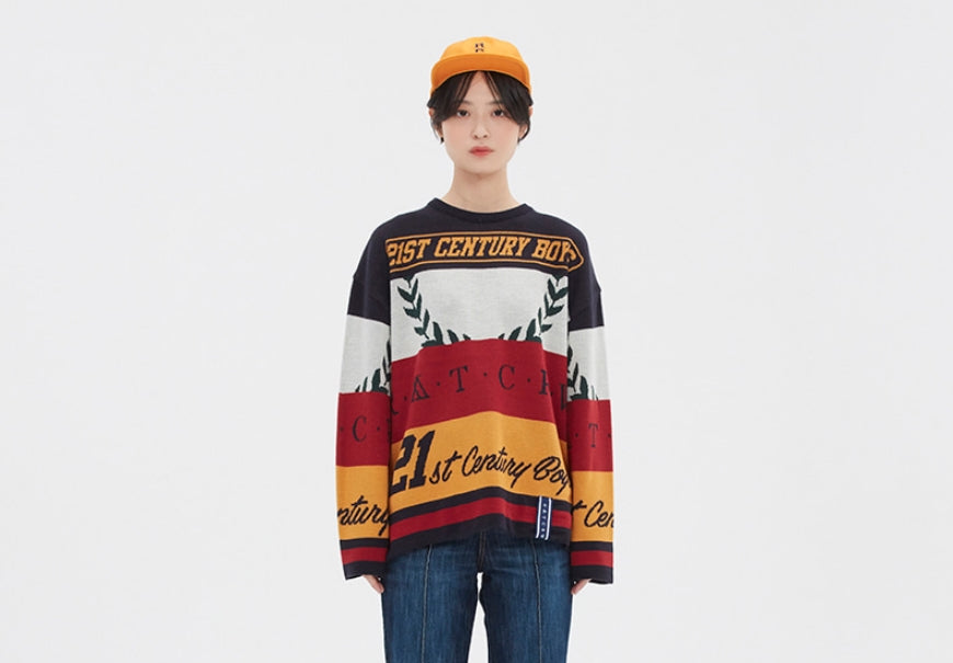 ロマンティッククラウン(ROMANTIC CROWN) RACING COLOR BLOCK KNIT_NAVY