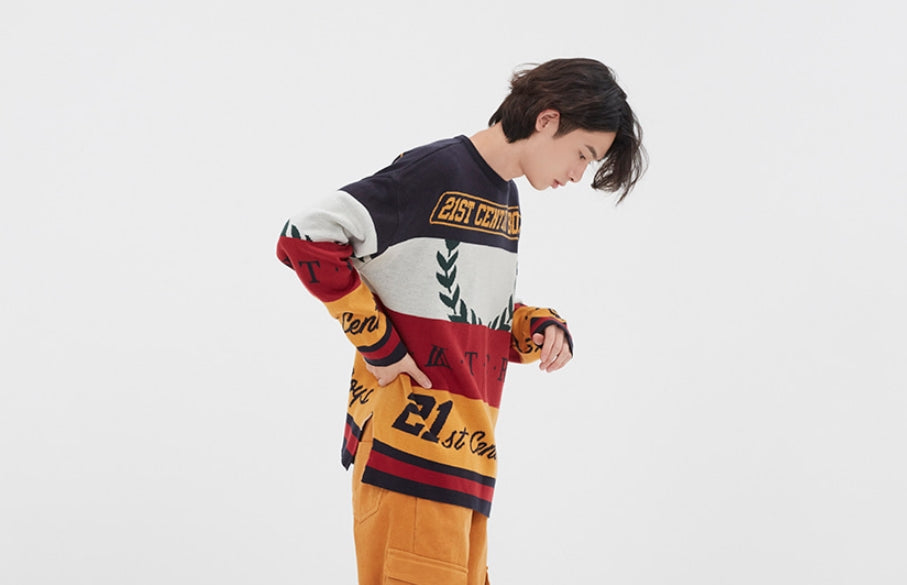 ロマンティッククラウン(ROMANTIC CROWN) RACING COLOR BLOCK KNIT_NAVY