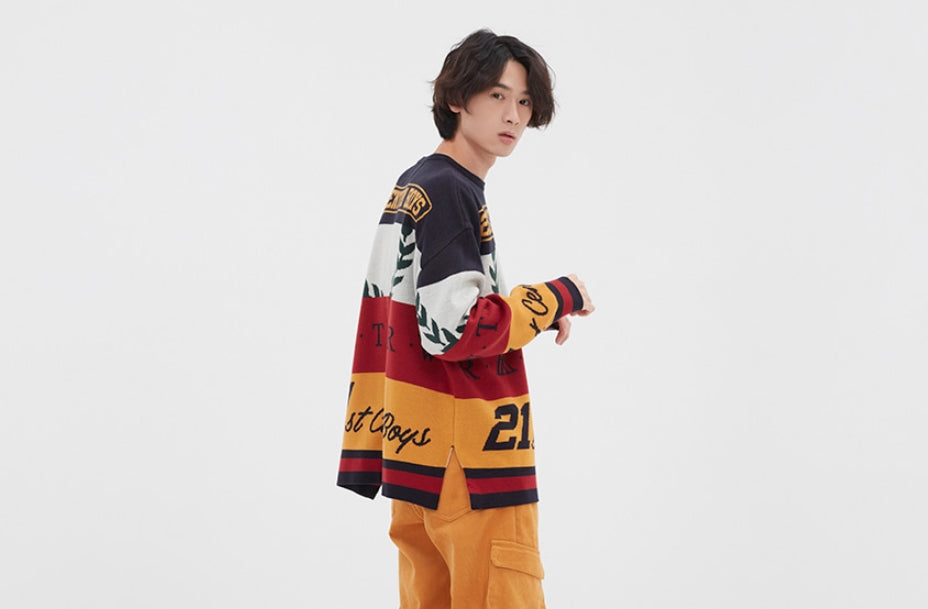 ロマンティッククラウン(ROMANTIC CROWN) RACING COLOR BLOCK KNIT_NAVY