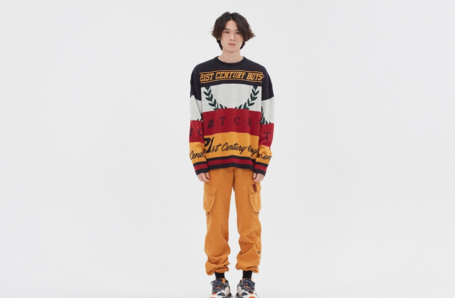 ロマンティッククラウン(ROMANTIC CROWN) RACING COLOR BLOCK KNIT_NAVY
