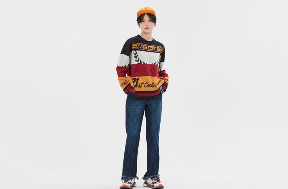 ロマンティッククラウン(ROMANTIC CROWN) RACING COLOR BLOCK KNIT_NAVY