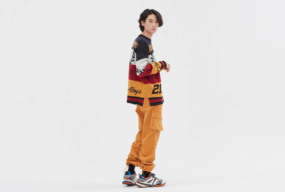 ロマンティッククラウン(ROMANTIC CROWN) RACING COLOR BLOCK KNIT_NAVY