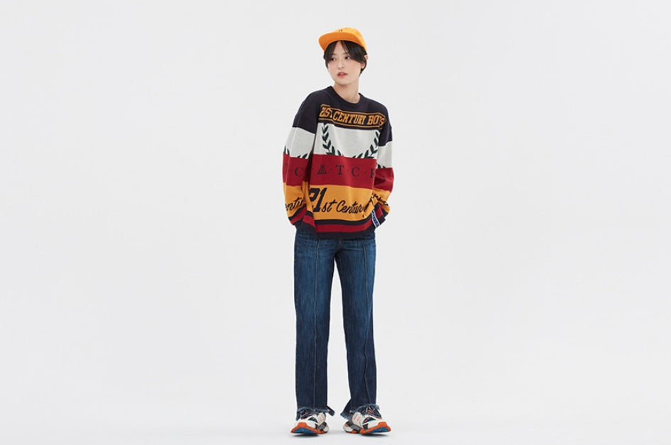ロマンティッククラウン(ROMANTIC CROWN) RACING COLOR BLOCK KNIT_NAVY